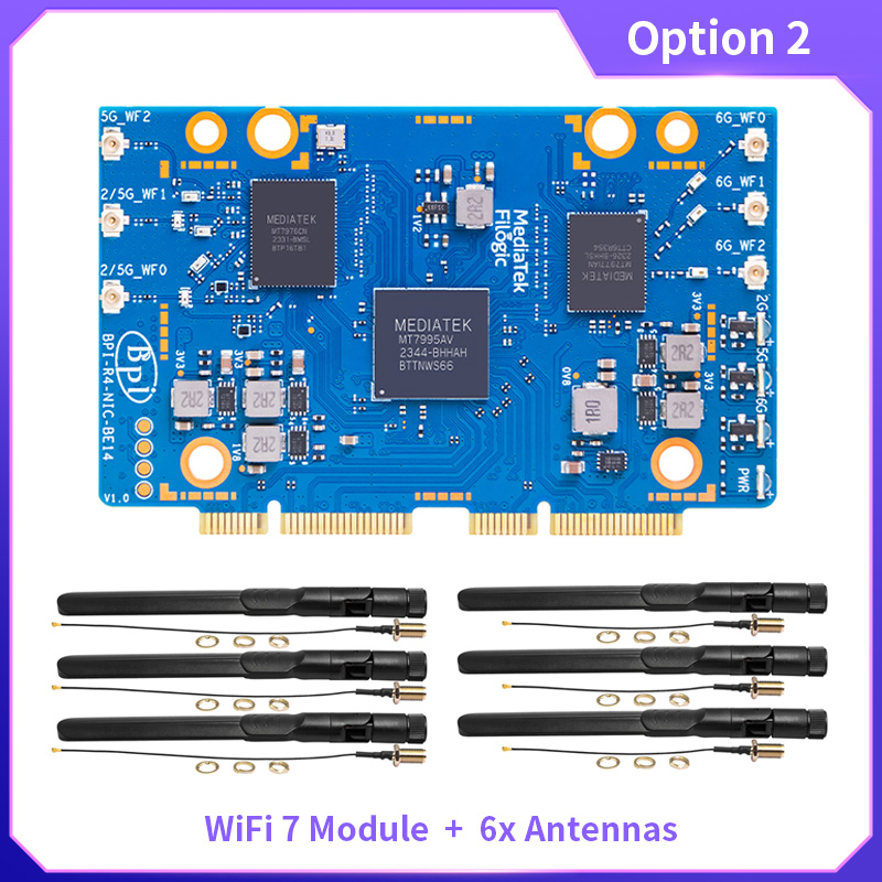 Bananapi Bpi R4 Wifi 7 - Módulo WiFi 7 BPI-R4-NIC-BE14 com antenas