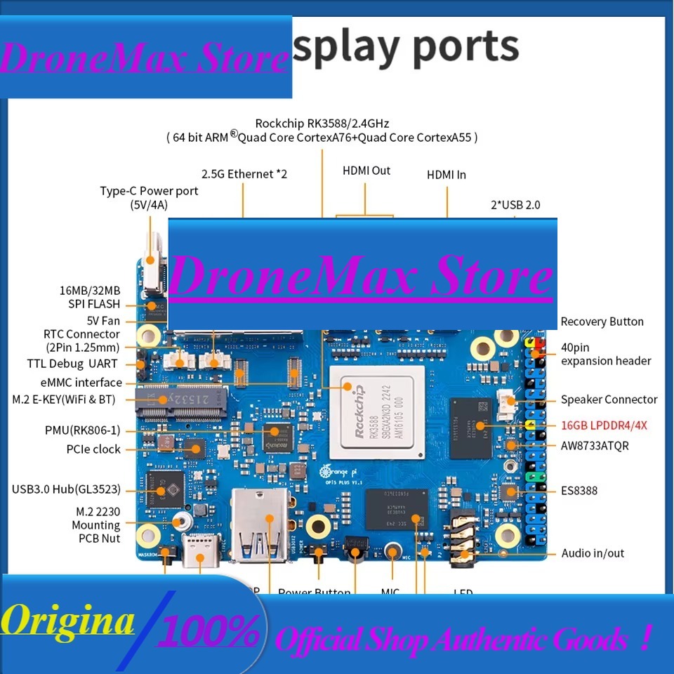 Orange Pi 5 Plus 32Gb - Placa única DroMaRockchip RK3588 Orange Pi